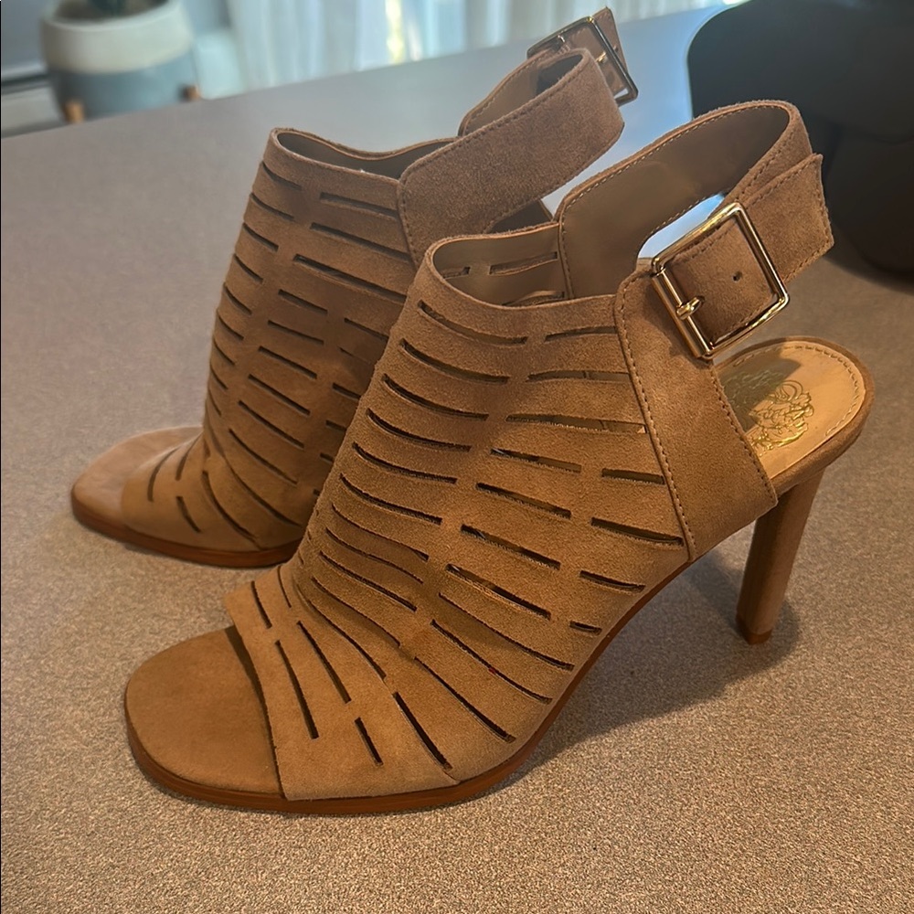 Brown Suede Women's Heeled Sandals. Size 8